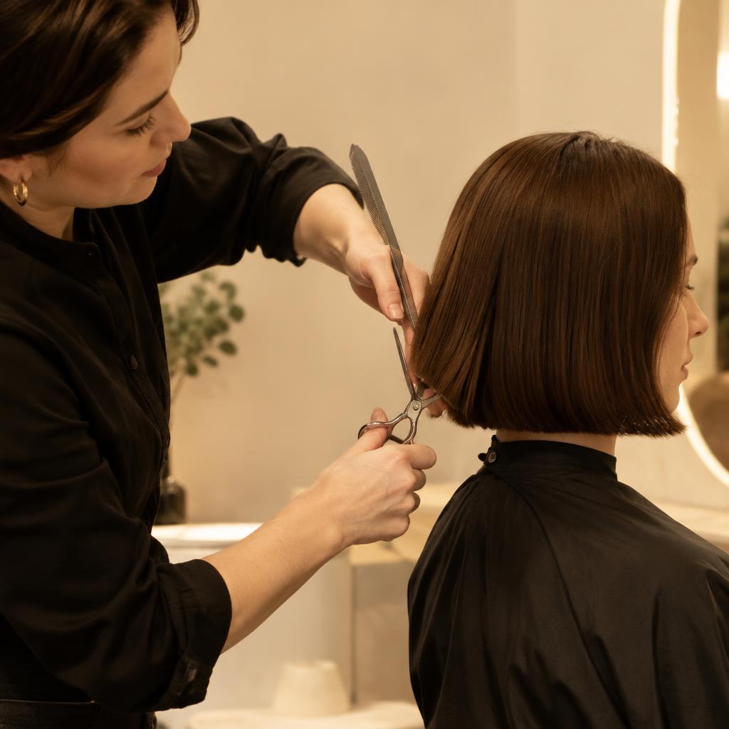 Stylist cutting hair